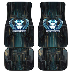 Wosret Winged Crown Car Mats Egyptian Cyber Circuit Design in Futuristic Blue Theme