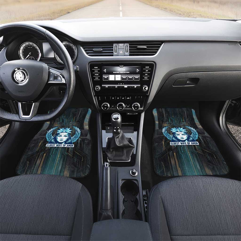 Wosret Winged Crown Car Mats Egyptian Cyber Circuit Design in Futuristic Blue Theme