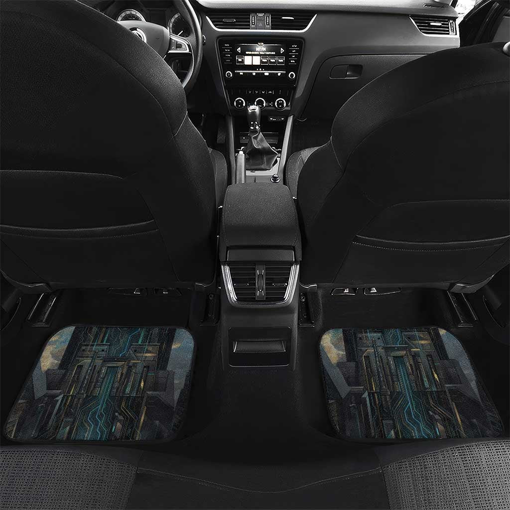 Wosret Winged Crown Car Mats Egyptian Cyber Circuit Design in Futuristic Blue Theme