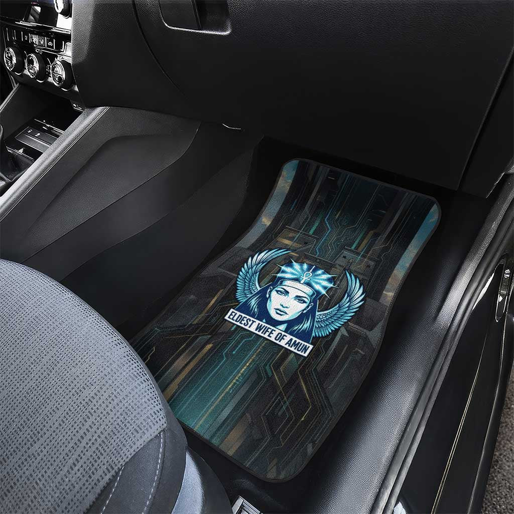 Wosret Winged Crown Car Mats Egyptian Cyber Circuit Design in Futuristic Blue Theme