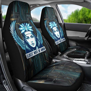 Wosret Winged Crown Car Seat Cover Egyptian Cyber Circuit Design in Futuristic Blue Theme