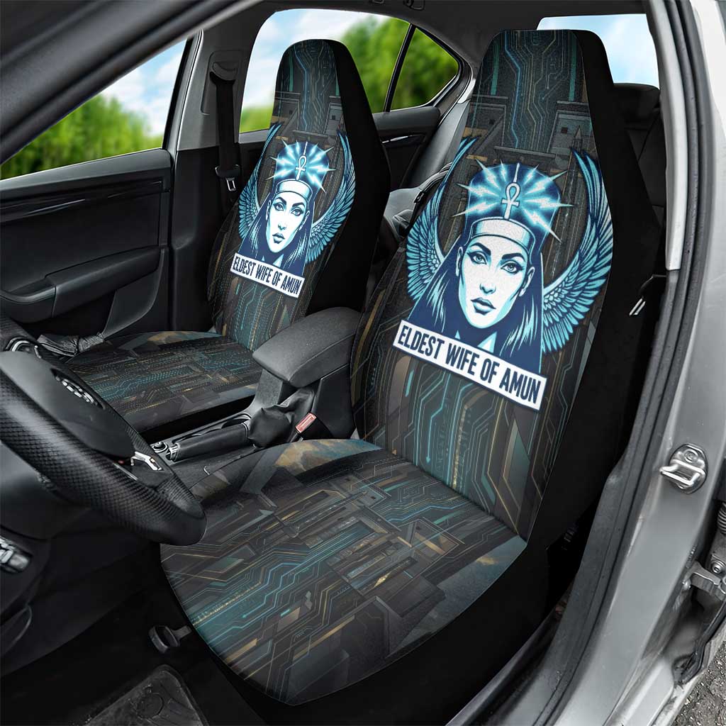 Wosret Winged Crown Car Seat Cover Egyptian Cyber Circuit Design in Futuristic Blue Theme