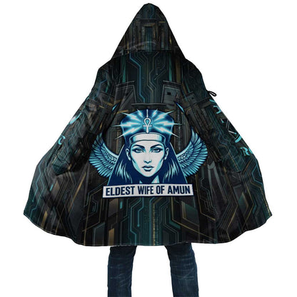 Wosret Winged Crown Cloak Egyptian Cyber Circuit Design in Futuristic Blue Theme