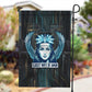 Wosret Winged Crown Garden Flag Egyptian Cyber Circuit Design in Futuristic Blue Theme