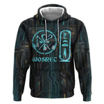 Wosret Winged Crown Hoodie Egyptian Cyber Circuit Design in Futuristic Blue Theme