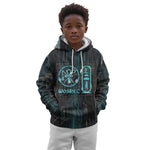 Wosret Winged Crown Kid Hoodie Egyptian Cyber Circuit Design in Futuristic Blue Theme
