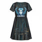 Wosret Winged Crown Kid Short Sleeve Dress Egyptian Cyber Circuit Design in Futuristic Blue Theme