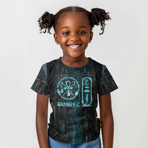 Wosret Winged Crown Kid T shirt Egyptian Cyber Circuit Design in Futuristic Blue Theme