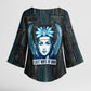 Wosret Winged Crown Kimono Sleeve Blouse Egyptian Cyber Circuit Design in Futuristic Blue Theme