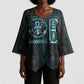 Wosret Winged Crown Kimono Sleeve Blouse Egyptian Cyber Circuit Design in Futuristic Blue Theme