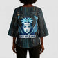 Wosret Winged Crown Kimono Sleeve Blouse Egyptian Cyber Circuit Design in Futuristic Blue Theme