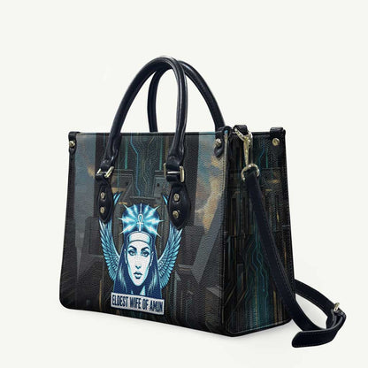 Wosret Winged Crown Leather Bag Egyptian Cyber Circuit Design in Futuristic Blue Theme