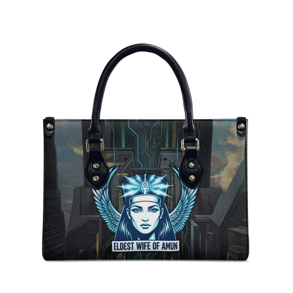 Wosret Winged Crown Leather Bag Egyptian Cyber Circuit Design in Futuristic Blue Theme
