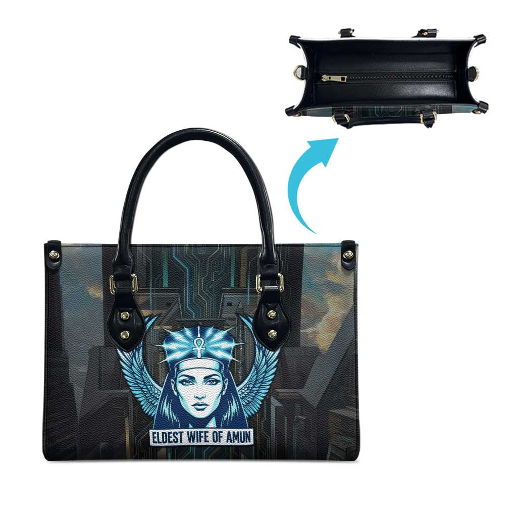 Wosret Winged Crown Leather Bag Egyptian Cyber Circuit Design in Futuristic Blue Theme