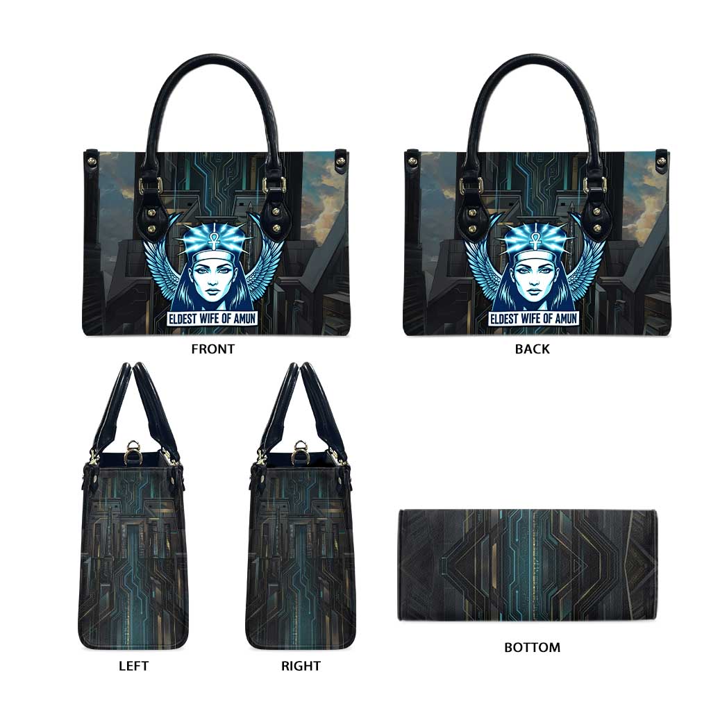 Wosret Winged Crown Leather Bag Egyptian Cyber Circuit Design in Futuristic Blue Theme