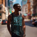 Wosret Winged Crown Men Tank Top Egyptian Cyber Circuit Design in Futuristic Blue Theme