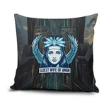 Wosret Winged Crown Pillow Cover Egyptian Cyber Circuit Design in Futuristic Blue Theme