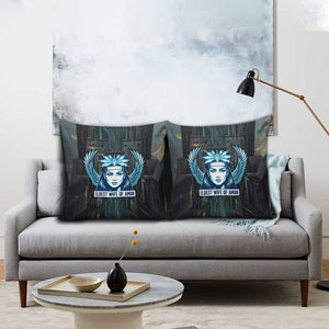 Wosret Winged Crown Pillow Cover Egyptian Cyber Circuit Design in Futuristic Blue Theme