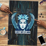 Wosret Winged Crown Puzzle Egyptian Cyber Circuit Design in Futuristic Blue Theme