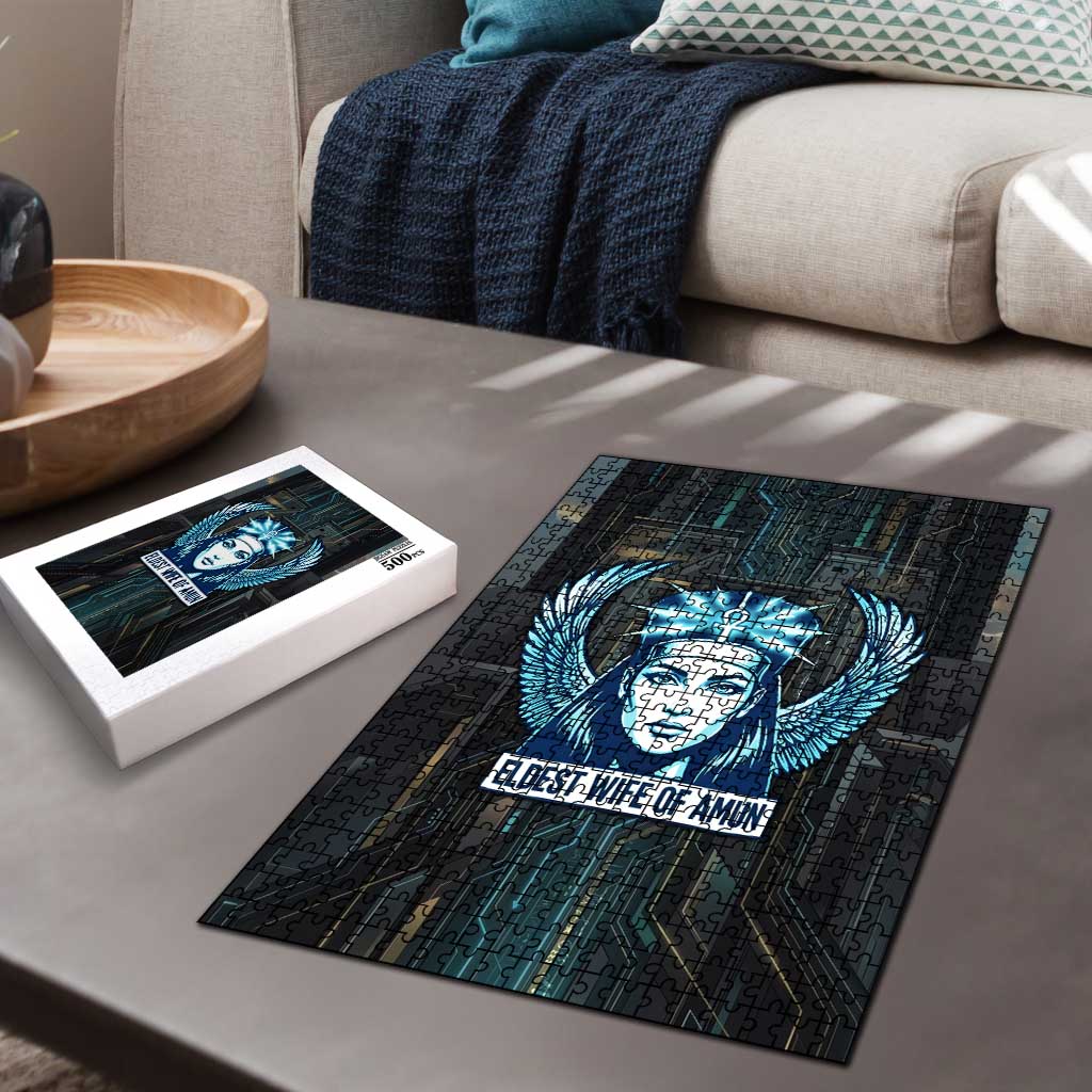 Wosret Winged Crown Puzzle Egyptian Cyber Circuit Design in Futuristic Blue Theme