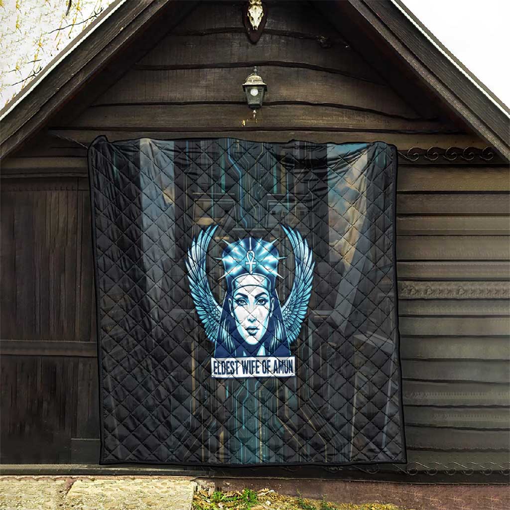 Wosret Winged Crown Quilt Egyptian Cyber Circuit Design in Futuristic Blue Theme