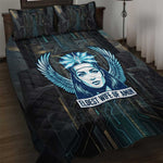 Wosret Winged Crown Quilt Bed Set Egyptian Cyber Circuit Design in Futuristic Blue Theme