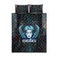 Wosret Winged Crown Quilt Bed Set Egyptian Cyber Circuit Design in Futuristic Blue Theme