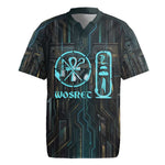 Wosret Winged Crown Rugby Jersey Egyptian Cyber Circuit Design in Futuristic Blue Theme