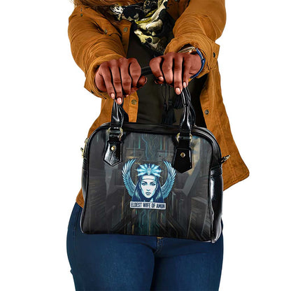 Wosret Winged Crown Shoulder Handbag Egyptian Cyber Circuit Design in Futuristic Blue Theme