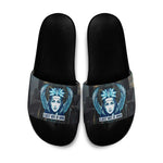 Wosret Winged Crown Slide Sandals Egyptian Cyber Circuit Design in Futuristic Blue Theme
