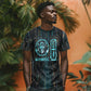 Wosret Winged Crown T shirt Egyptian Cyber Circuit Design in Futuristic Blue Theme