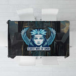 Wosret Winged Crown Tablecloth Egyptian Cyber Circuit Design in Futuristic Blue Theme
