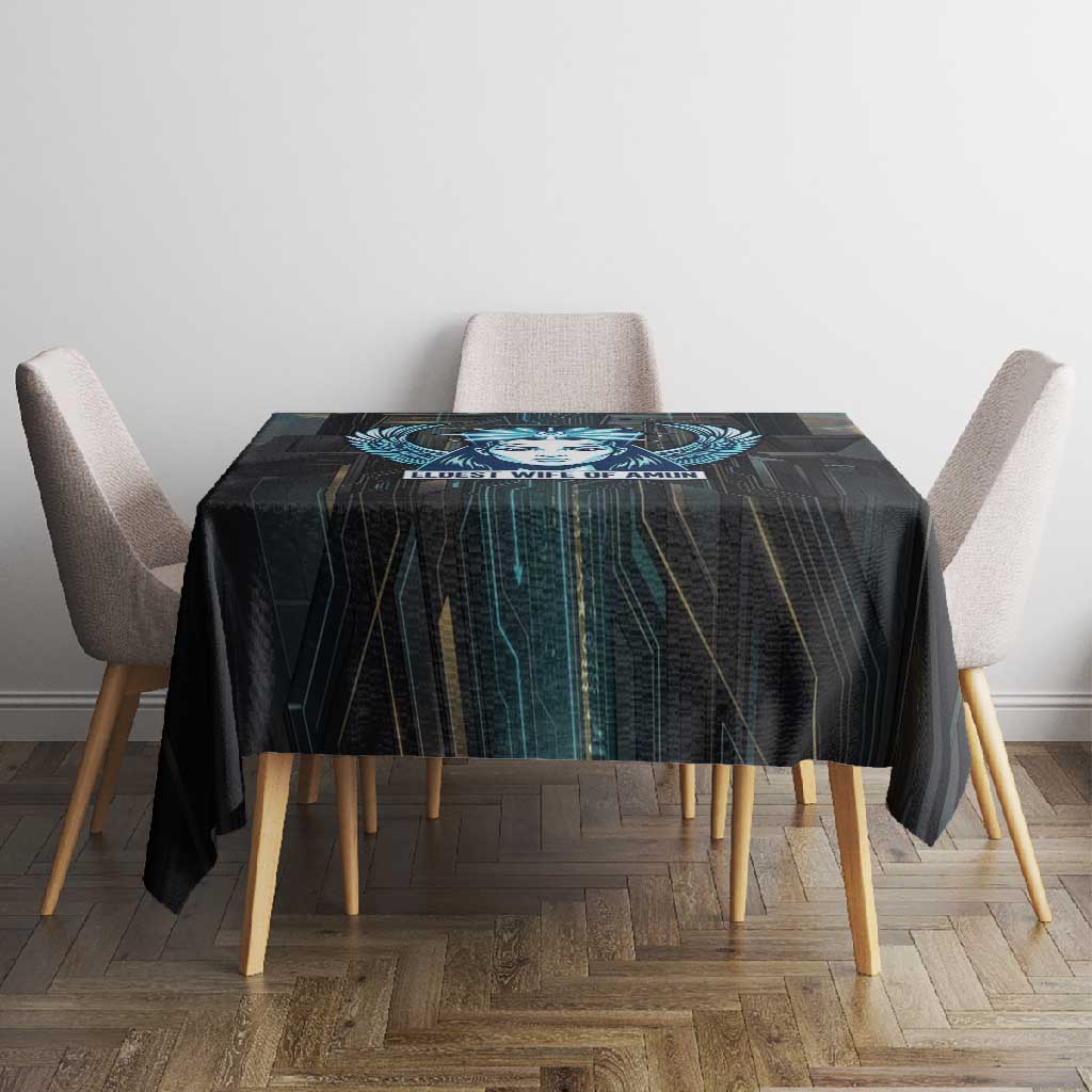 Wosret Winged Crown Tablecloth Egyptian Cyber Circuit Design in Futuristic Blue Theme