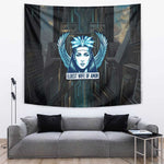 Wosret Winged Crown Tapestry Egyptian Cyber Circuit Design in Futuristic Blue Theme