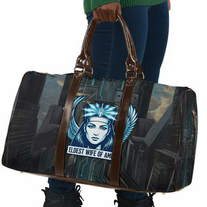 Wosret Winged Crown Travel Bag Egyptian Cyber Circuit Design in Futuristic Blue Theme