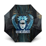 Wosret Winged Crown Umbrella Egyptian Cyber Circuit Design in Futuristic Blue Theme