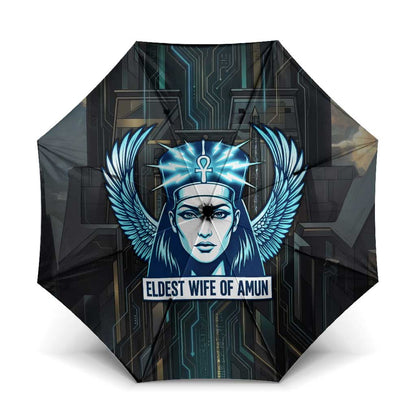 Wosret Winged Crown Umbrella Egyptian Cyber Circuit Design in Futuristic Blue Theme