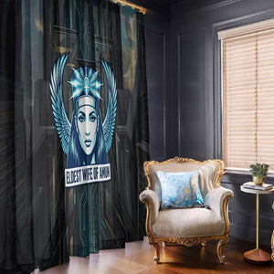 Wosret Winged Crown Window Curtain Egyptian Cyber Circuit Design in Futuristic Blue Theme