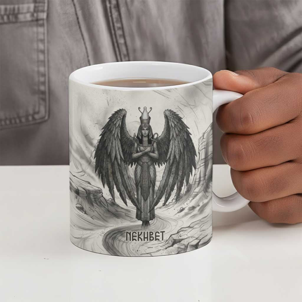 Nekhbet Egyptian Ceramic Mug Vulture Goddess Mother of Protection Wings Claws Desert