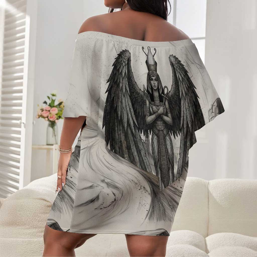 Nekhbet Egyptian Off Shoulder Short Dress Vulture Goddess Mother of Protection Wings Claws Desert