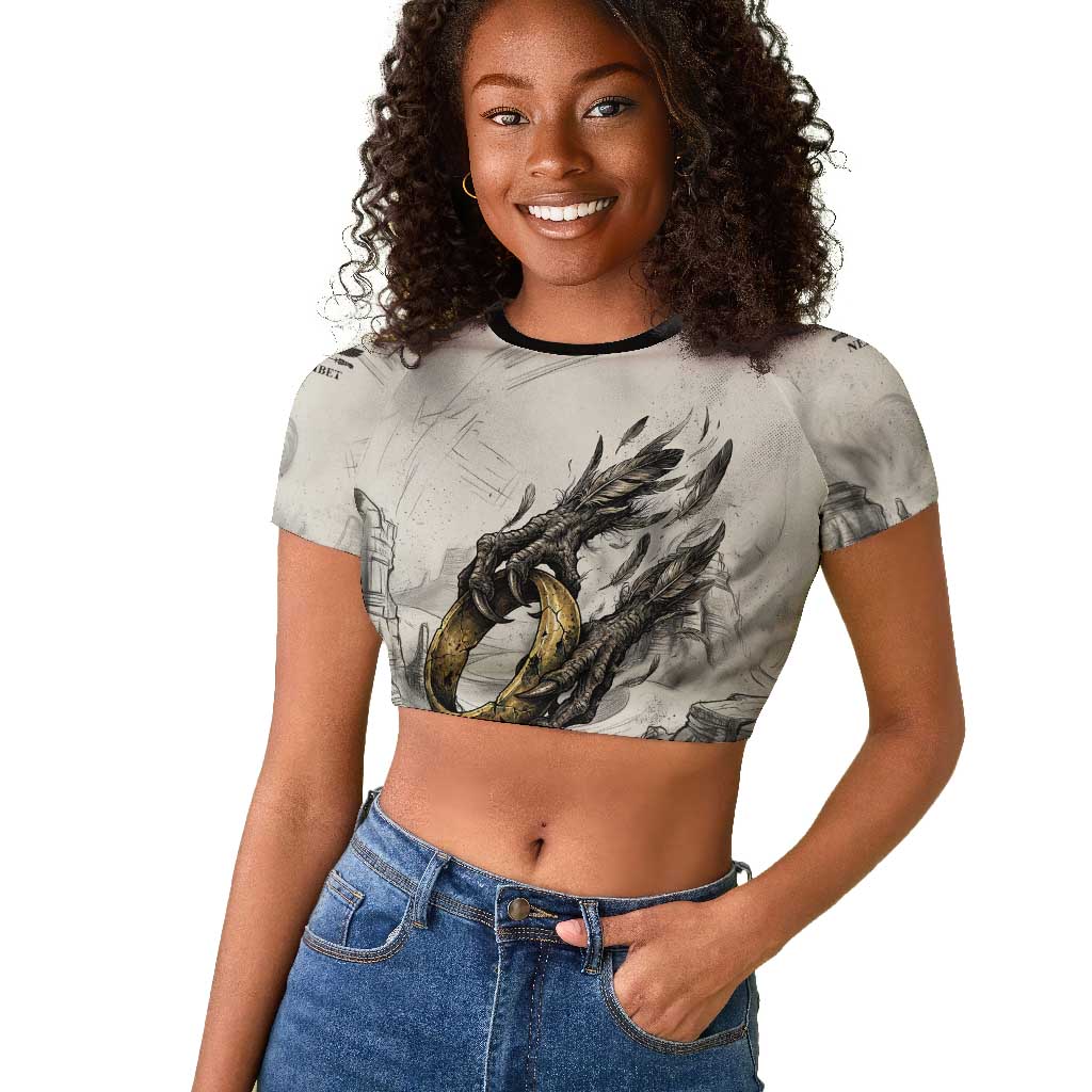 Nekhbet Egyptian Raglan Cropped T shirt Vulture Goddess Mother of Protection Wings Claws Desert