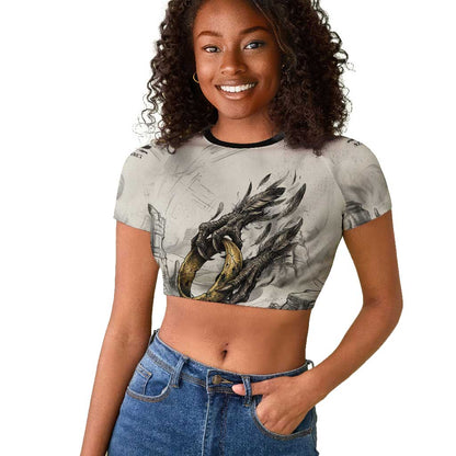 Nekhbet Egyptian Raglan Cropped T shirt Vulture Goddess Mother of Protection Wings Claws Desert