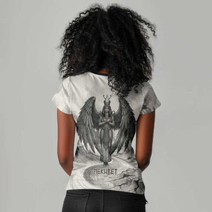 Nekhbet Egyptian Women V-Neck T-Shirt Vulture Goddess Mother of Protection Wings Claws Desert