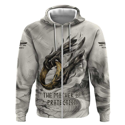 Nekhbet Egyptian Zip Hoodie Vulture Goddess Mother of Protection Wings Claws Desert