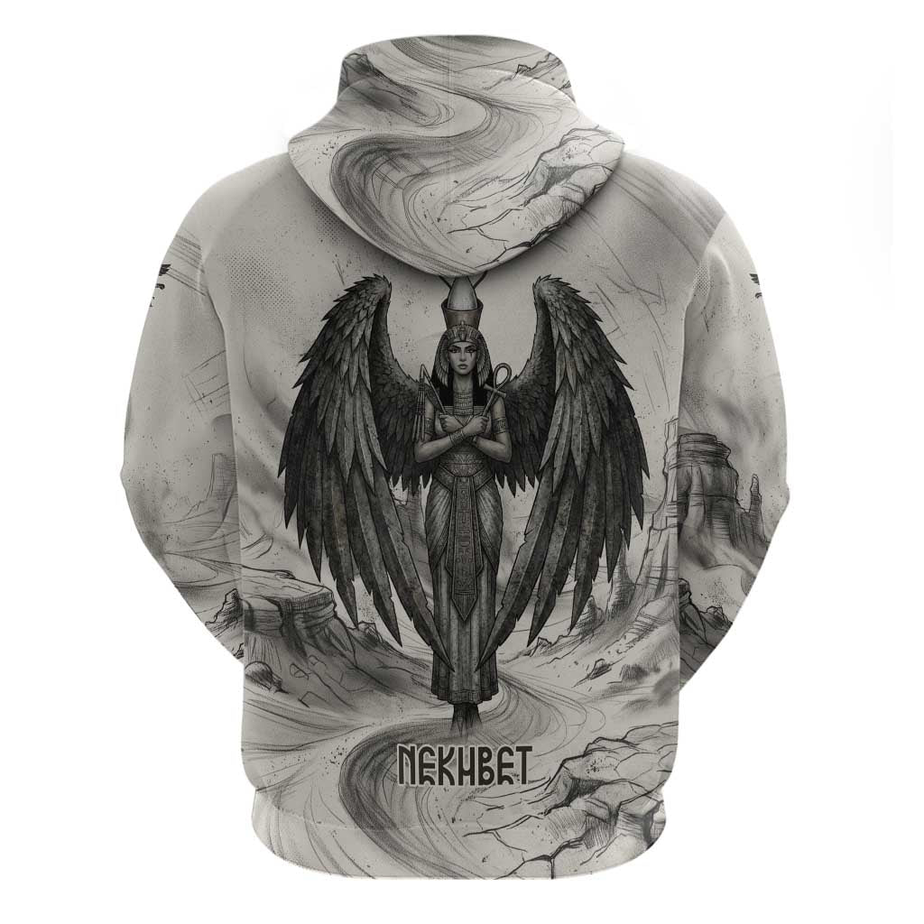 Nekhbet Egyptian Zip Hoodie Vulture Goddess Mother of Protection Wings Claws Desert