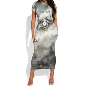 Nekhbet Short Sleeve Bodycon Dress Vulture Goddess Eye of Protection Sovereign of Upper Egypt