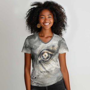 Nekhbet Women V-Neck T-Shirt Vulture Goddess Eye of Protection Sovereign of Upper Egypt