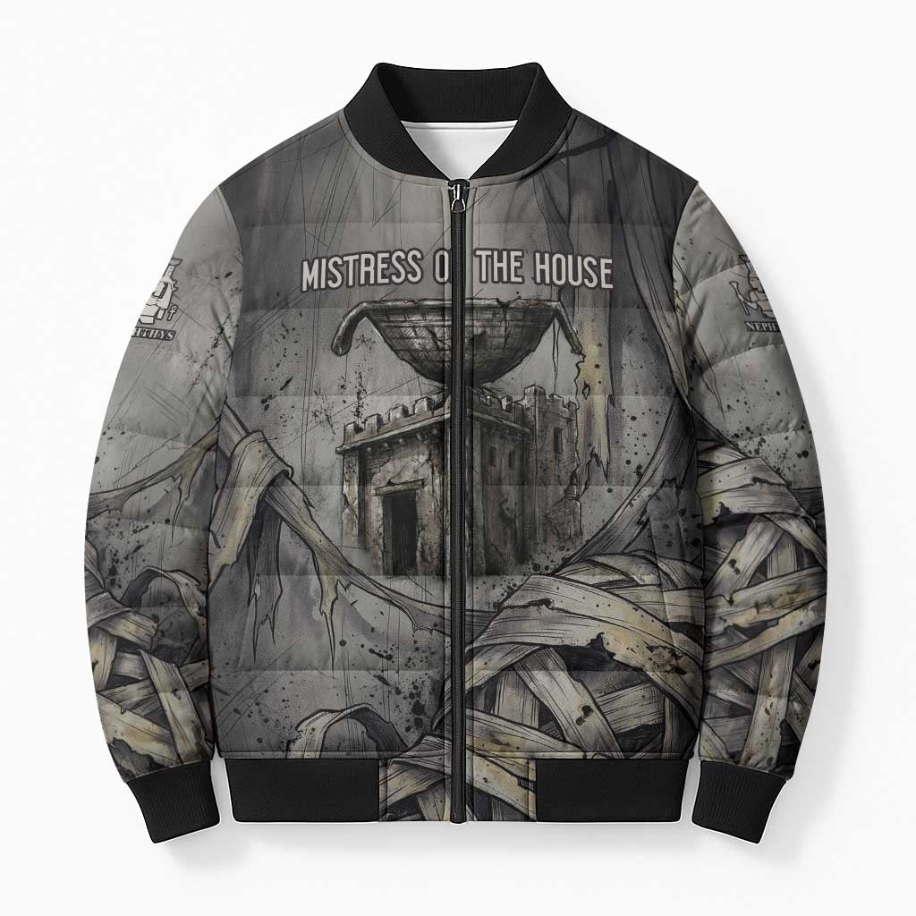 Nephthys Bomber Puffer Jacket Mistress of the House Egyptian Goddess Wings