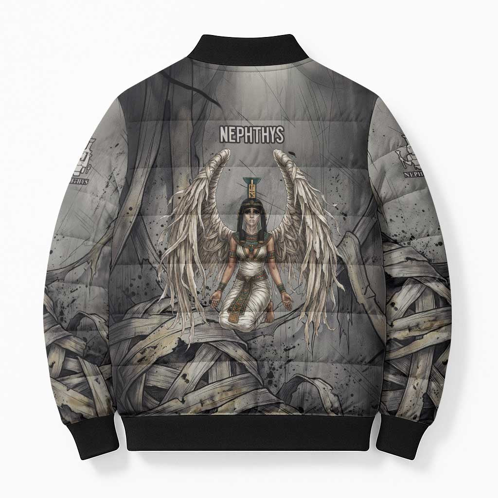 Nephthys Bomber Puffer Jacket Mistress of the House Egyptian Goddess Wings