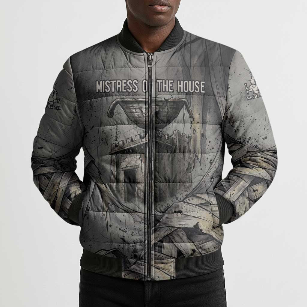 Nephthys Bomber Puffer Jacket Mistress of the House Egyptian Goddess Wings